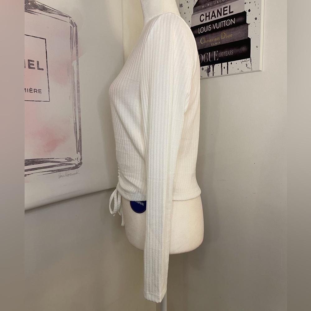 Sweatyrocks Long Sleeve Ribbed Knit Ruched Top White Size Large - Picture 4 of 12